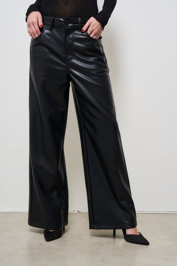 Pantalone donna in ecopelle nero - 6