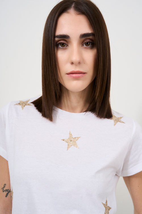 T-shirt donna bianca con stelle dorate - 2