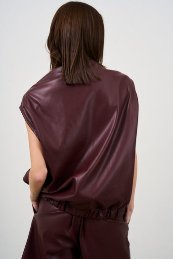 Gilet donna in ecopelle bordeaux - 5