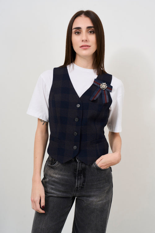 Women's blue tartan vest without brooch