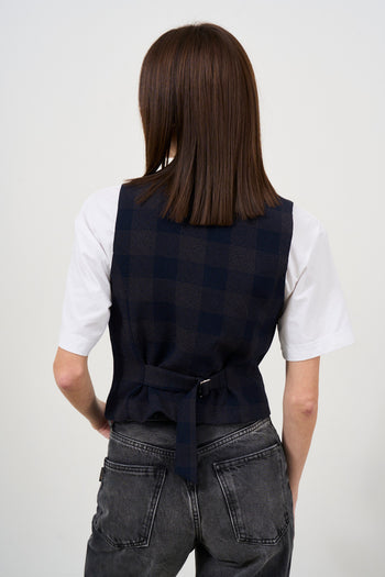 Gilet donna tartan blu senza spilla - 5