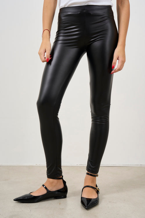 Leggins donna in simil pelle nero - 2