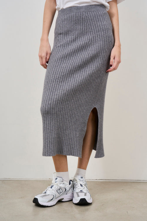 Long grey knitted women's skirt