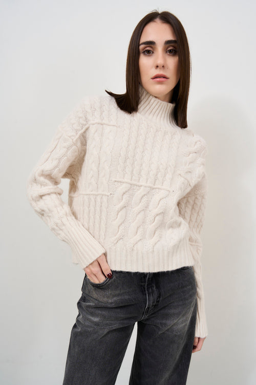 Women's cream cable knit sweater - 2