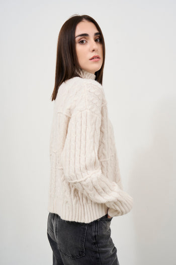 Women's cream cable knit sweater - 4