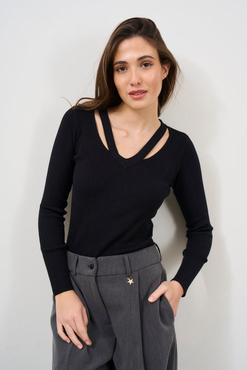 Black women's sweater with cut out detail