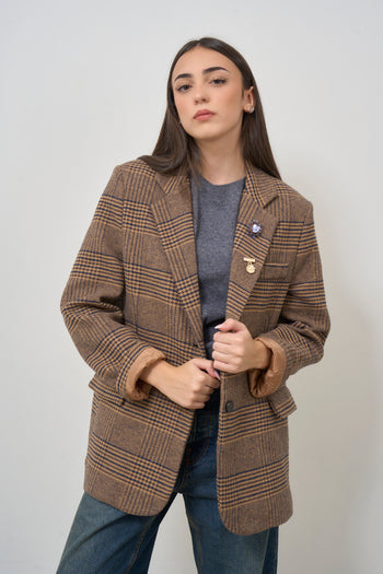 Women's Brown Check Single Breasted Jacket - 4