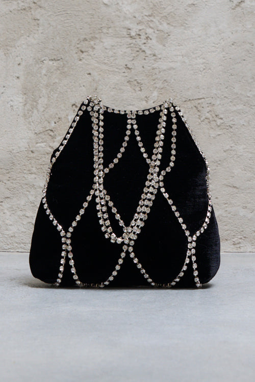 Black women's bag with rhinestones