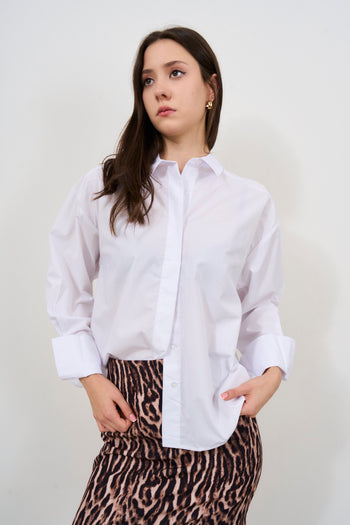 Camicia donna bianca con spilla fiore removibile - 5