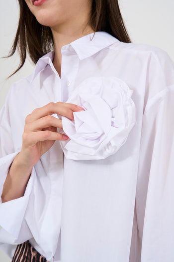 Camicia donna bianca con spilla fiore removibile - 9