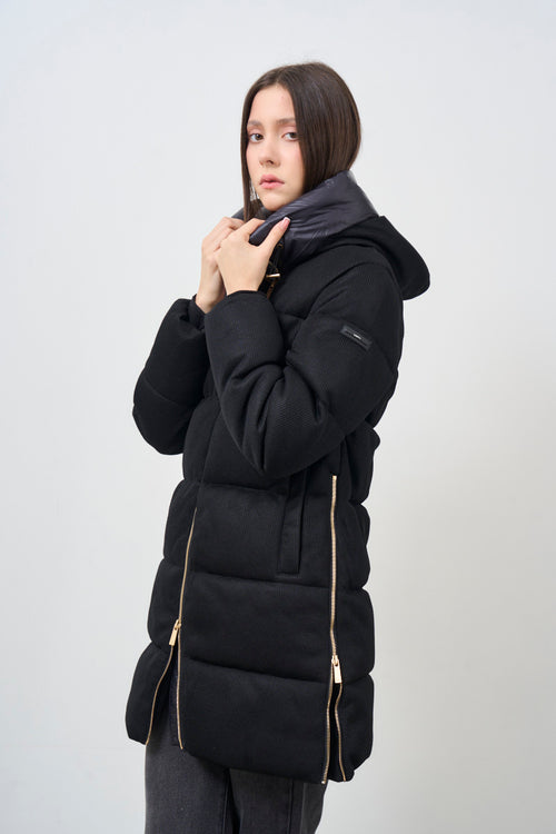 Women's black down jacket with hood - 2