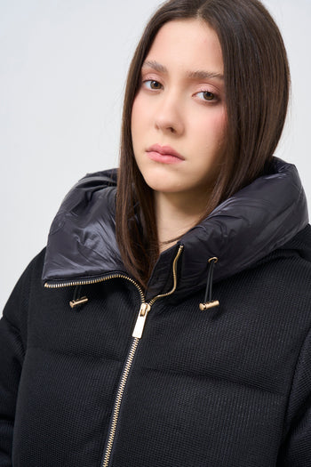 Women's black down jacket with hood - 4