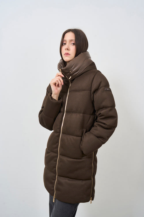 Brown women's down jacket with hood - 2