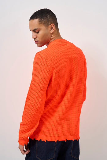 Men's Fluorescent Orange Crew Neck Sweater - 5