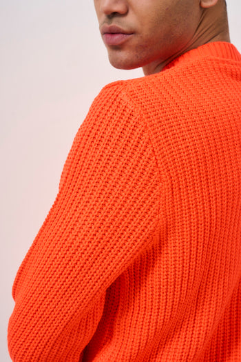 Men's Fluorescent Orange Crew Neck Sweater - 6