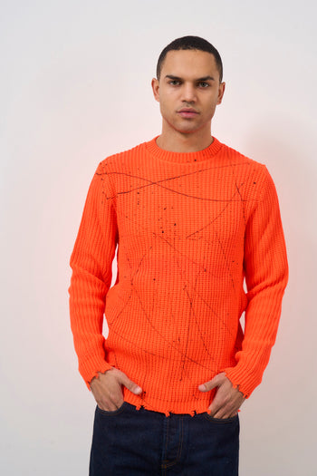 Men's Fluorescent Orange Crew Neck Sweater - 7