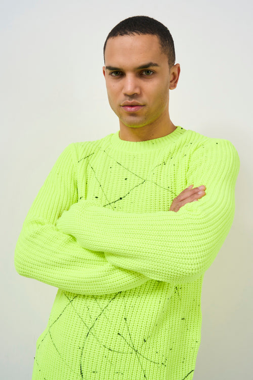 Men's crew neck sweater fluorescent yellow - 2