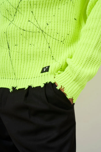 Men's crew neck sweater fluorescent yellow - 3