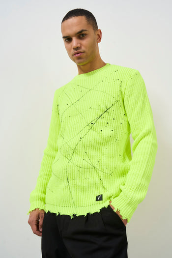 Men's crew neck sweater fluorescent yellow - 4