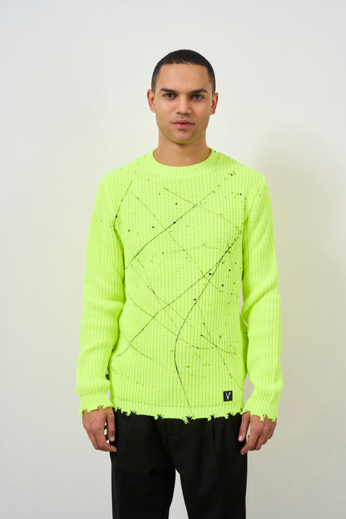 Men's crew neck sweater fluorescent yellow