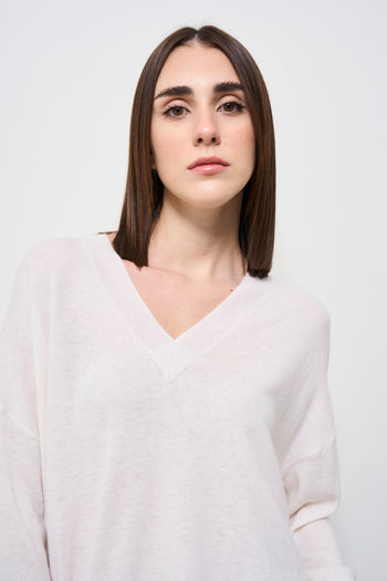 Maglia donna scollo a V bianca - 3