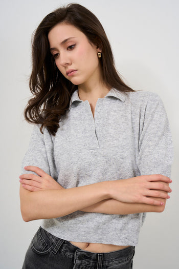 Women's grey knitted polo shirt - 6