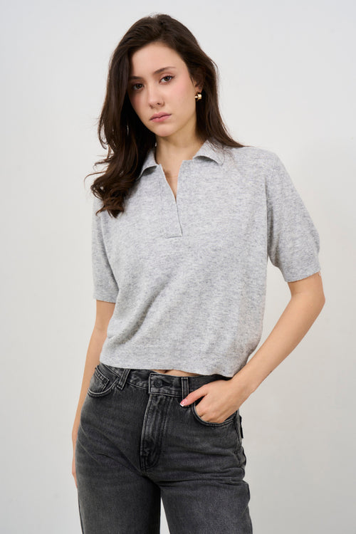 Women's grey knitted polo shirt - 1