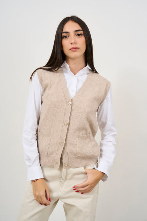 Maglia gilet donna beige