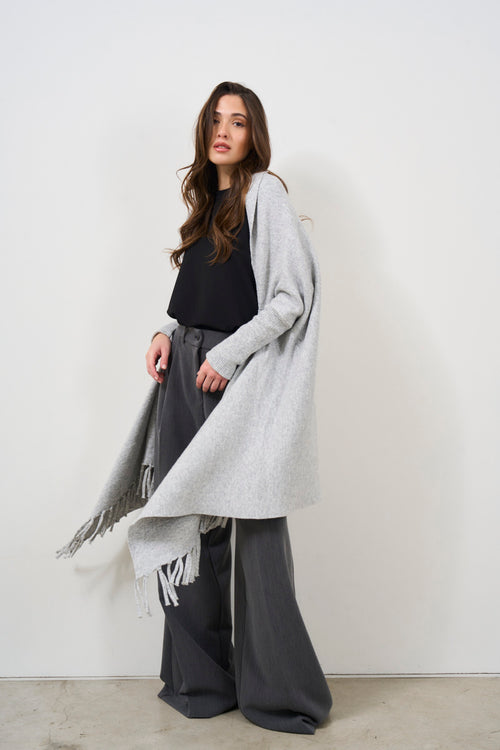 Women's grey melange cape with fringes