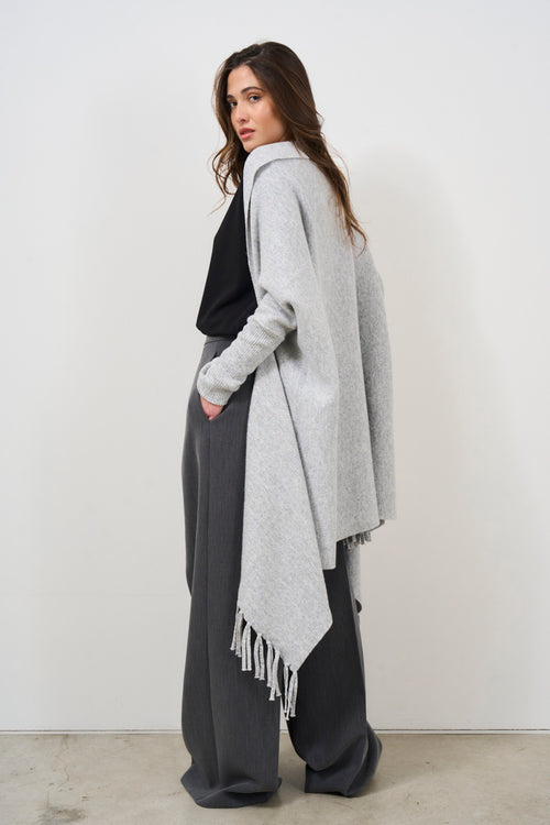 Women's grey melange cape with fringes - 2