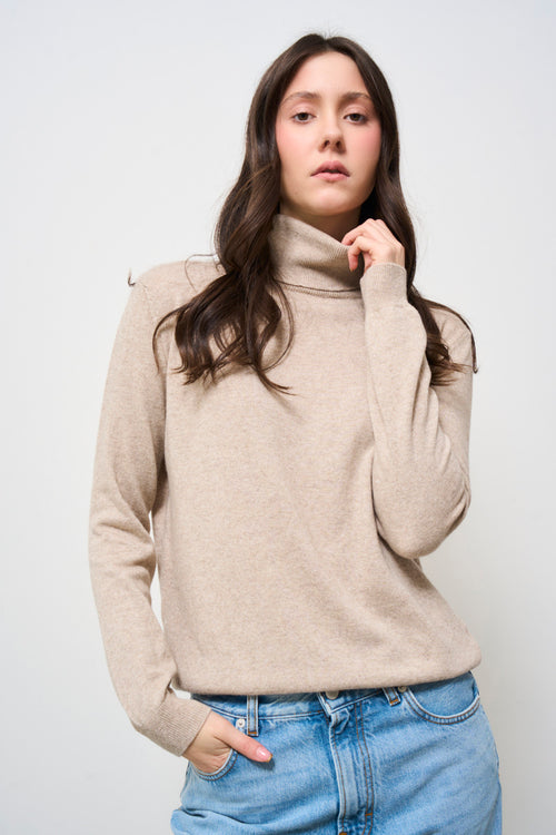 Maglia donna collo alto beige - 2