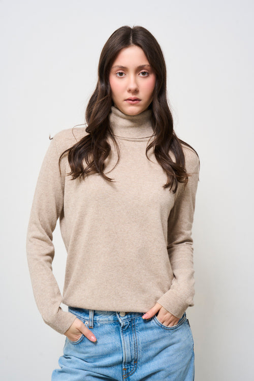 Maglia donna collo alto beige