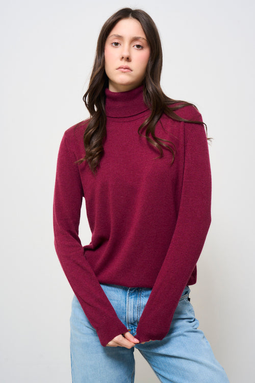 Maglia donna collo alto bordeaux - 2