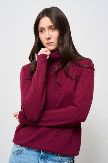 Maglia donna collo alto bordeaux - 3