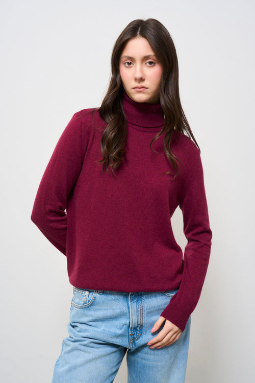 Maglia donna collo alto bordeaux