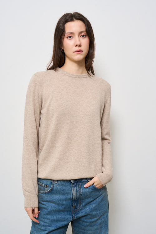 Maglia donna girocollo beige