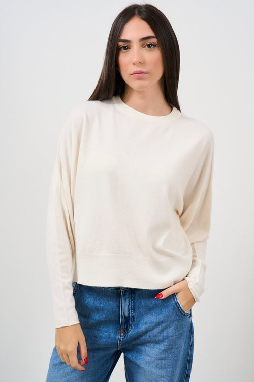 Maglia donna girocollo panna