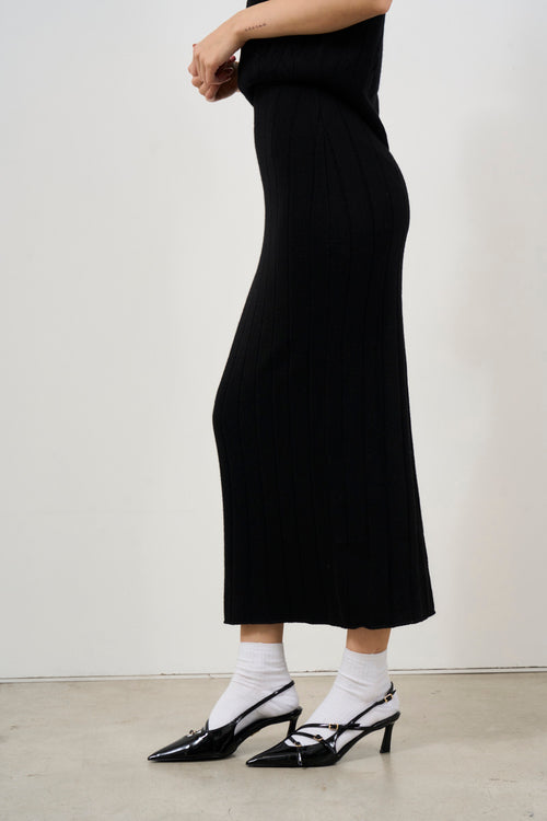 Gonna donna in maglia midi nera - 2