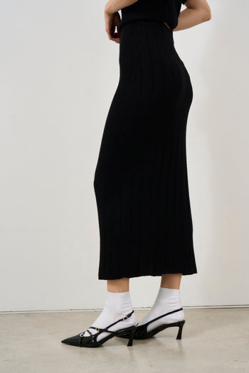 Gonna donna in maglia midi nera - 3