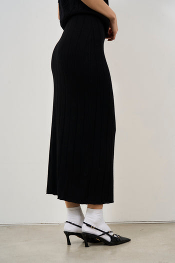 Gonna donna in maglia midi nera - 4