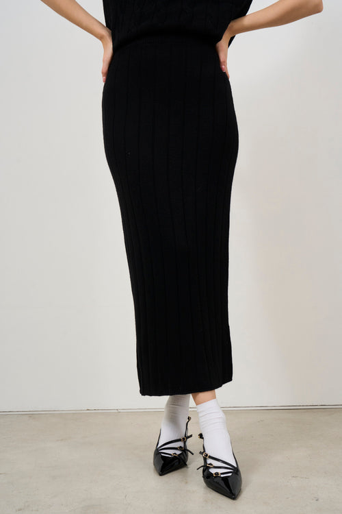 Gonna donna in maglia midi nera - 1