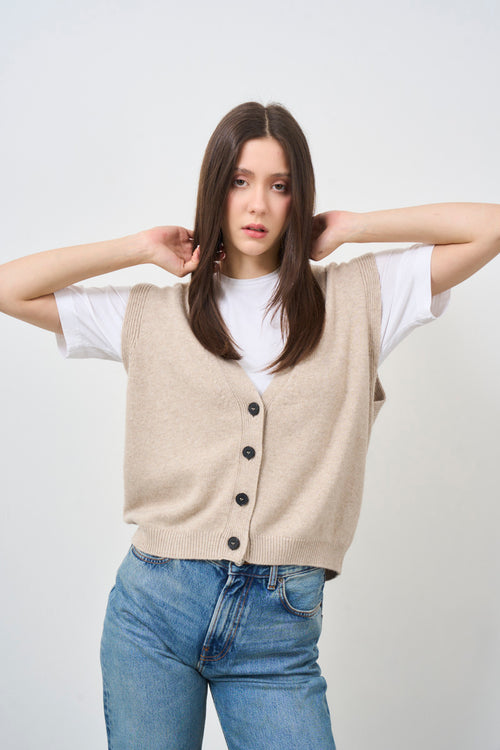 Beige knitted women's vest - 2