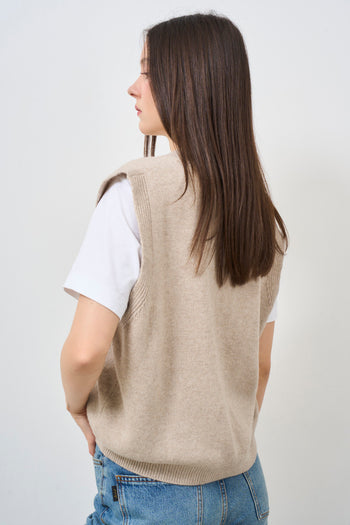 Beige knitted women's vest - 4