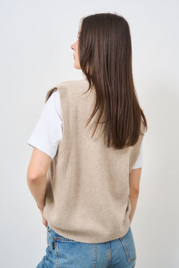 Beige knitted women's vest - 5