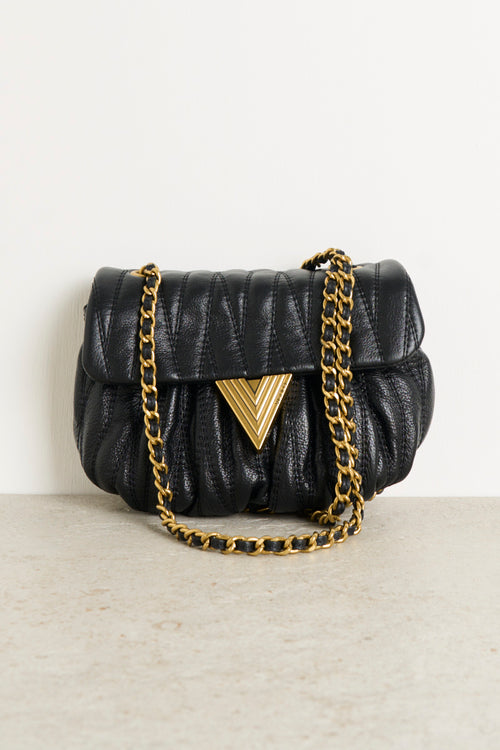 Black and gold women's shoulder bag