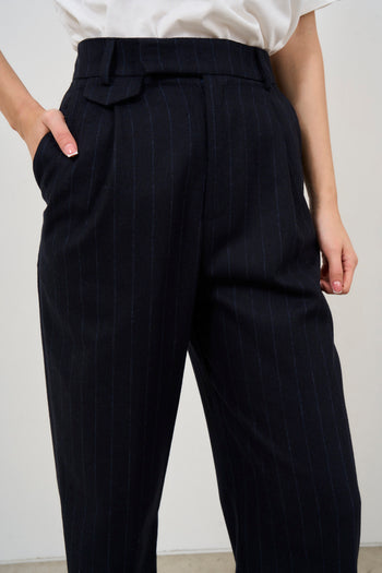 Pantalone donna a palazzo gessato blu - 6