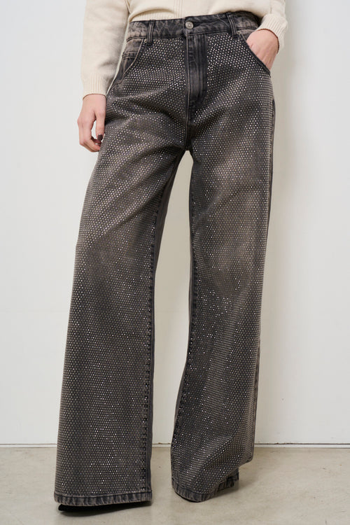 Wide leg trousers with grey rhinestones - 2