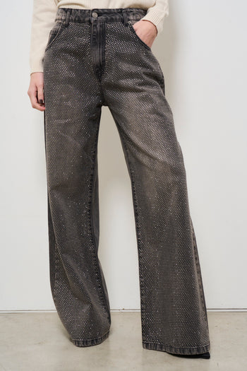 Wide leg trousers with grey rhinestones - 3