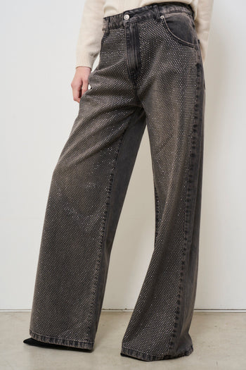 Wide leg trousers with grey rhinestones - 4