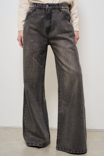 Wide leg trousers with grey rhinestones - 5